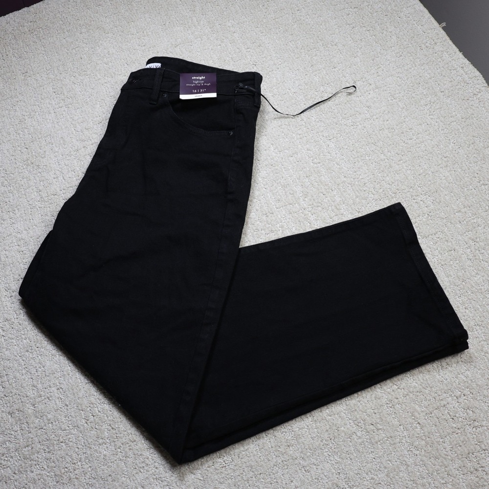 Ava & Viv Womens High-Rise Straight Leg Jeans Black Stretch Size 16 x 31